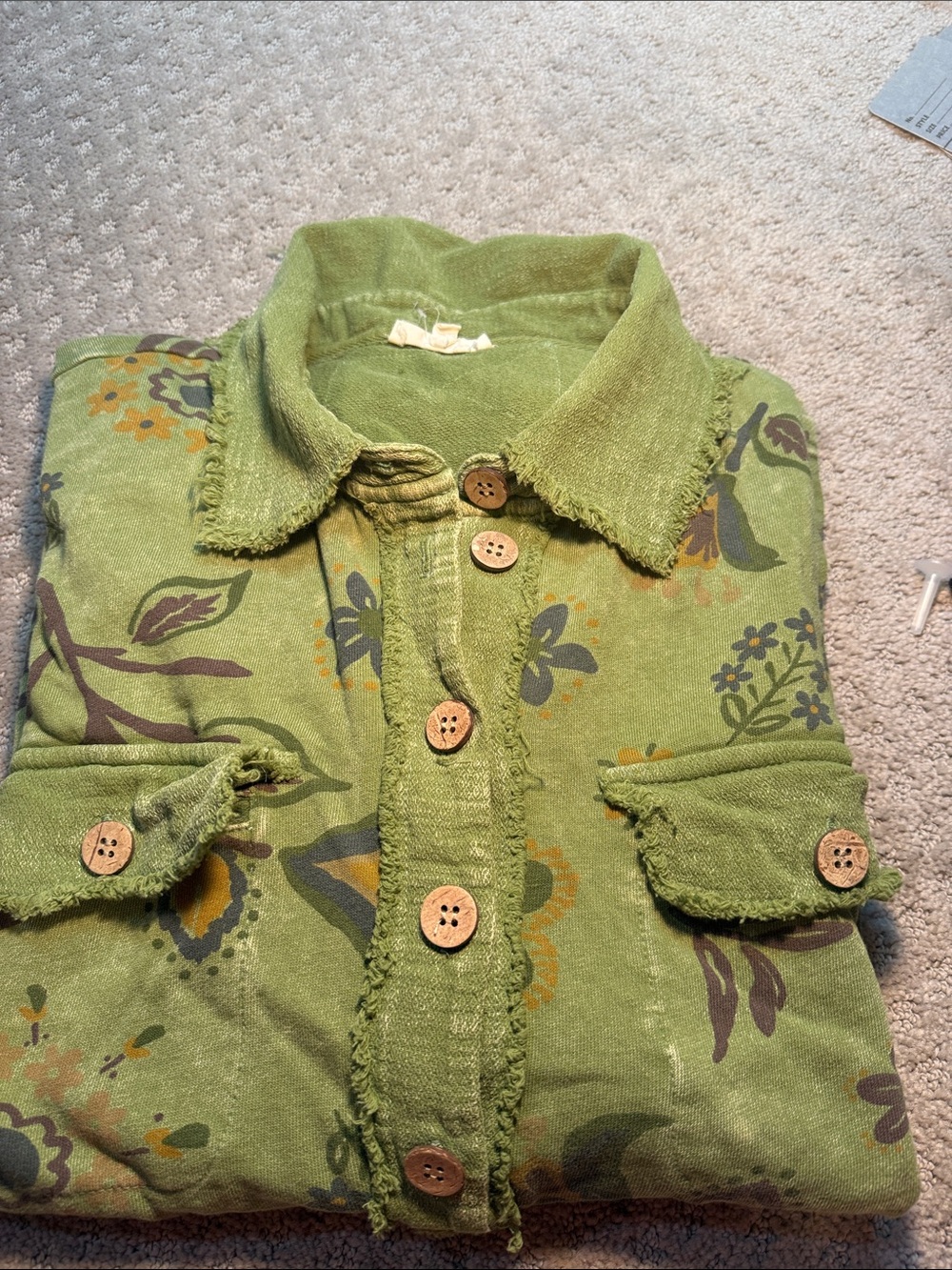 Easel Floral Button-Front Utility Jacket Green Size Large Like New